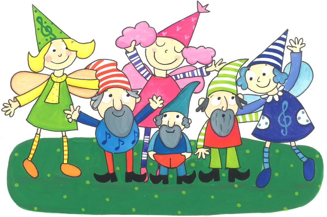 Ilustracija škratov in vil iz zbirke